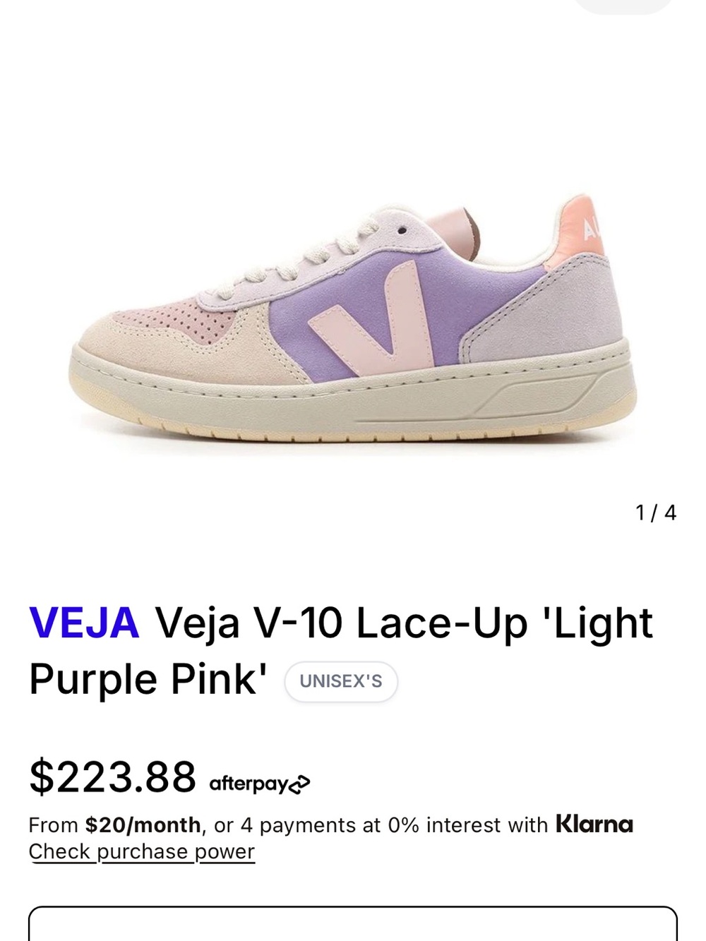 Veja V-10 Sneakers in Lavender and Pale Pink